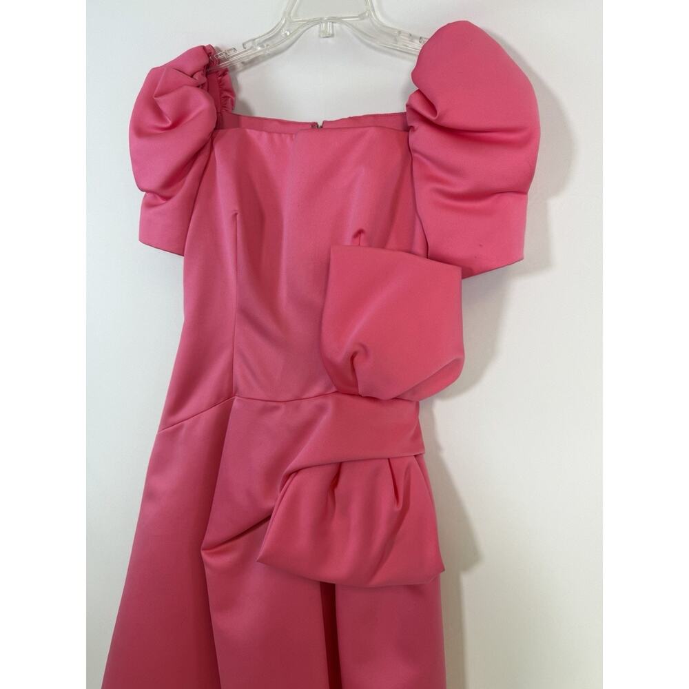 Vintage VICTOR COSTA 1980's Pink Satin Dress Gown Size 10 Knee Length Prom HoCo - Picture 3 of 16